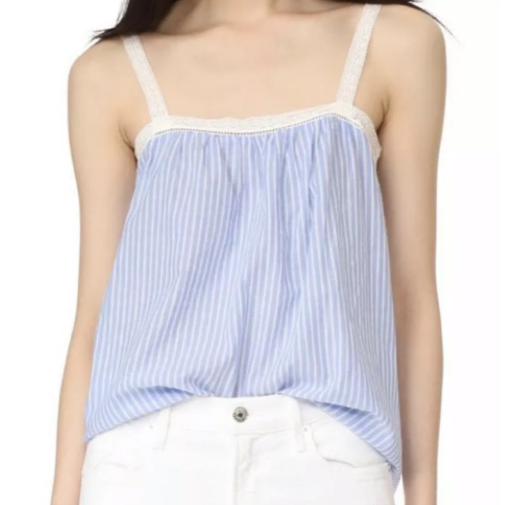 Joie Blue White Stripe Lace Trim Tank Top